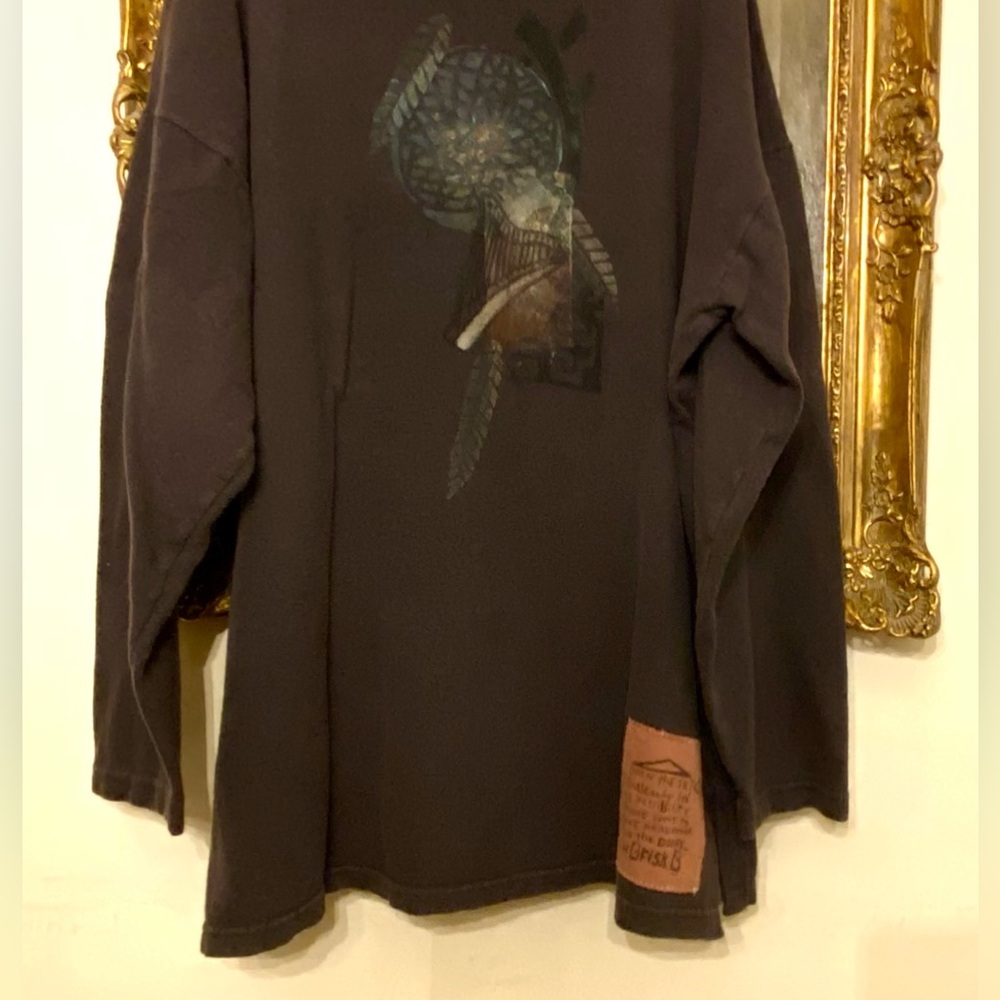Blue Fish Boho Vintage Brown Turtleneck Top / Tunic w Gorgeous Original Art - Picture 7 of 12